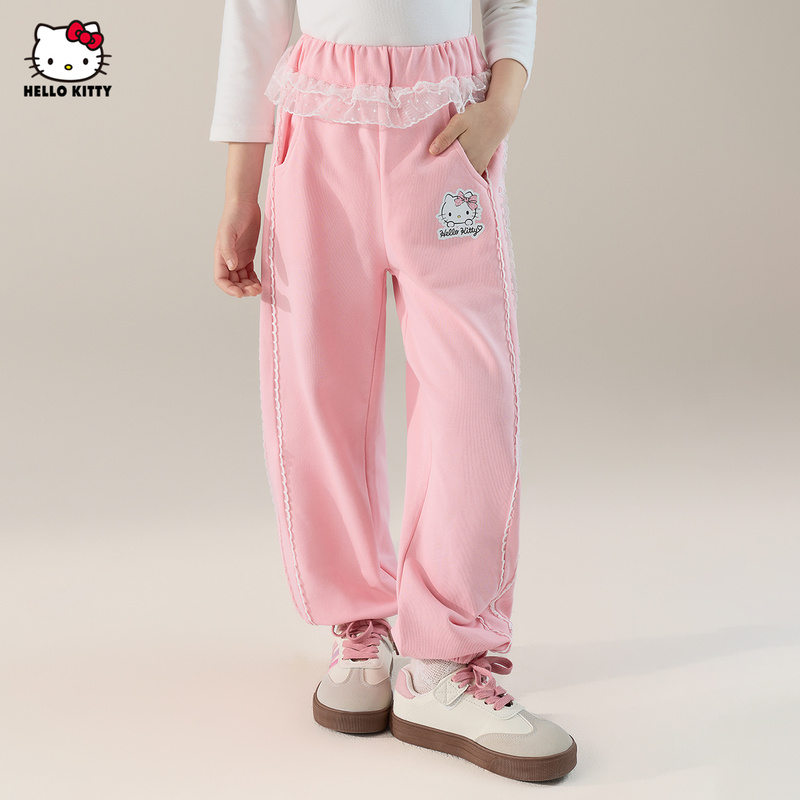 Hellokitty Girls' Autumn Casual Pants New Style Lace Patchwork Waistband Cartoon Stylish Daily Pants Hellokitty Girls' Autumn Casual Pants New Style Lace Patchwork Waistband Cartoon Stylish Daily Pants