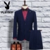 Playboy phù hợp với nam cộng với phân bón XL phù hợp với chú rể chú rể váy cưới kinh doanh sọc mỏng - Suit phù hợp Suit phù hợp