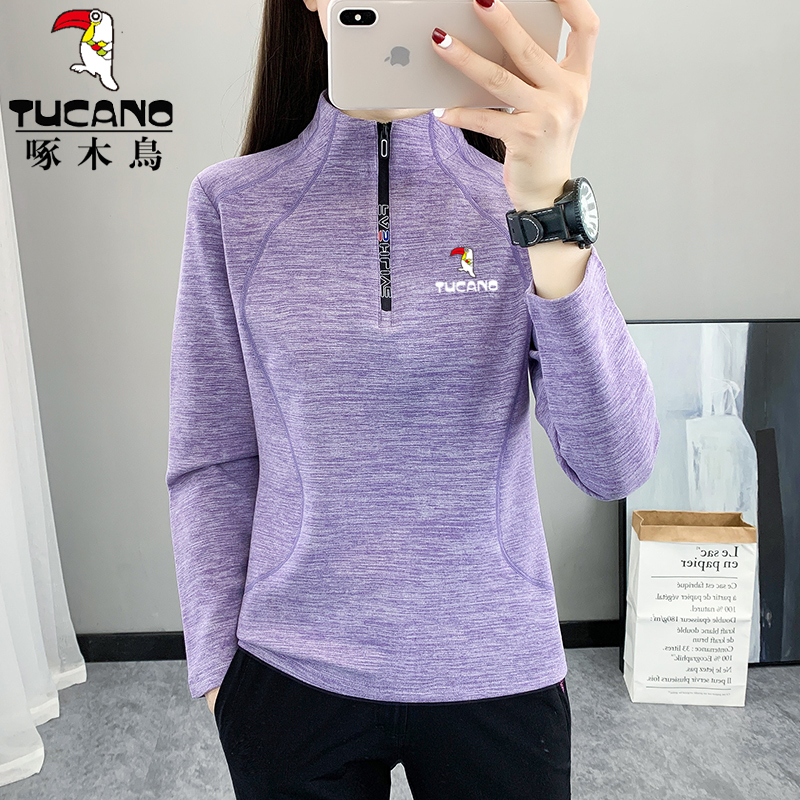 Woodpecker Fleece Sweater for Women, Warm Pullover T-Shirt, Autumn and Winter Outdoor Fleece Sweatshirt, Slimming Thickened Top