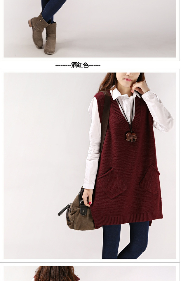 Cổ chữ V phiên bản mới của Hàn Quốc lông thỏ dài áo len lỏng đan đáy chạm đáy váy vest vest nữ đầm dài qua gối cho tuổi trung niên