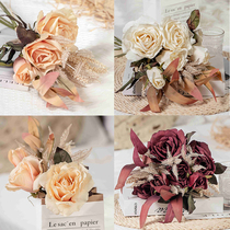 INS Wind Emulation Flowers Rose Fake Flowers Wild Dining Bouquet With Photo Props Hand Holding of Flower Desktop Furnishing Dry Flowers