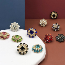 Mink grass coat button fashion rhinestone diamond with diamond round Joker neckline top female cashmere decorative button