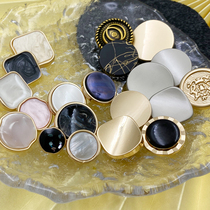 Gold round square button dress concave metal wild shirt coat woolen shirt shirt top women button