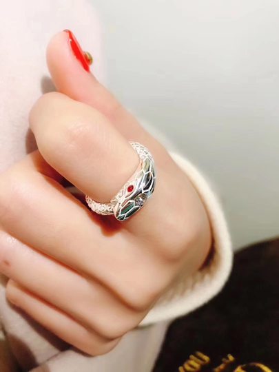 Thai-Stil-Handwerksmarke Foyuange A Z Mineral 925 Silber Schlangenring