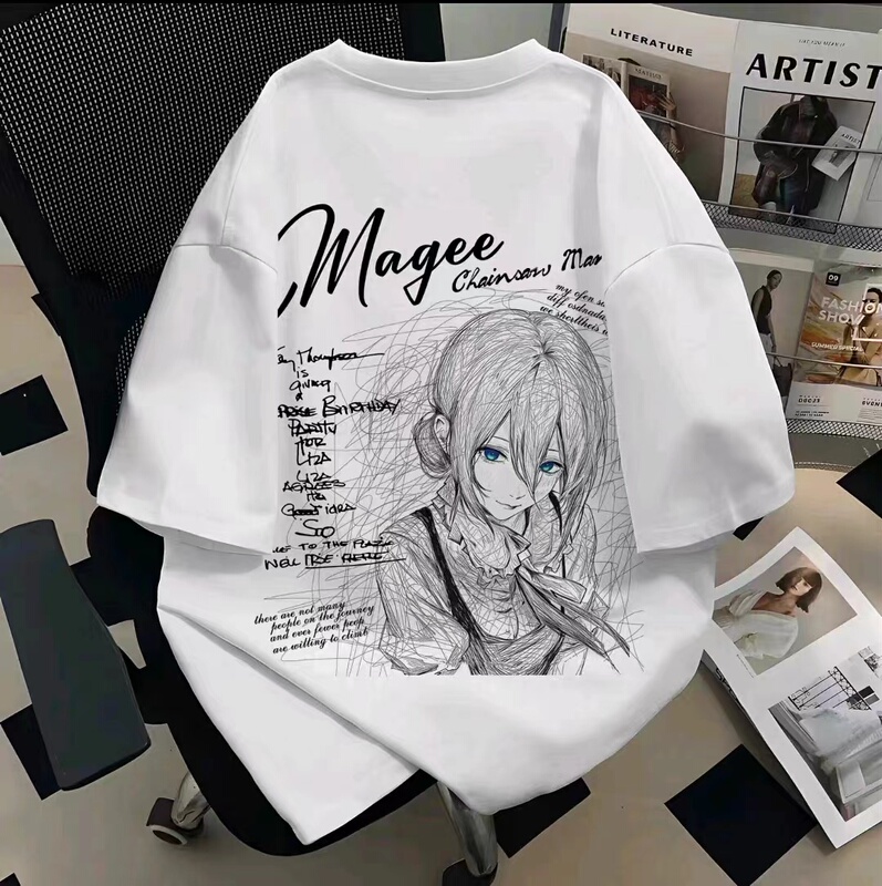 Heavyweight Pure Cotton Japanese High Street ins Anime Character Print Short-Sleeve T-Shirt for Men and Women, Summer Couple Tops