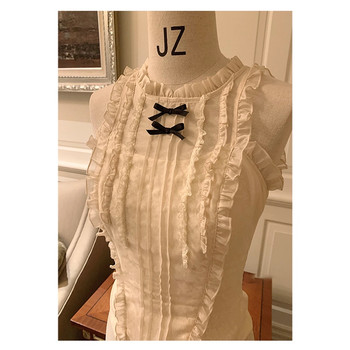 ເລື່ອງຄວາມຮັກຂອງບູຮານ, medieval soft gauze lace sleeveless top, exquisite wooden ear trimmed slim-fitting bottoming tank top