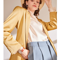Clearance high quality imported acetic acid suit womens spring and Autumn thin 5-color nine-point sleeve yellow satin suit jacket