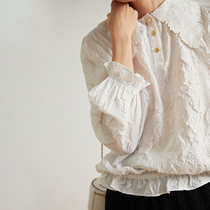 Ozhi country Three-dimensional relief hand-made sequined shirt womens early autumn top design sense embroidery doll collar shirt Q