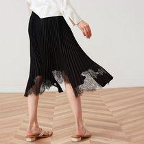 Ozhi country (turned single) three acetic acid black lace irregular skirt female summer high waist A word SW