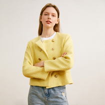 Aozhi French style short coat women 21 winter new yellow tweed small suit jacket jacket light SHE