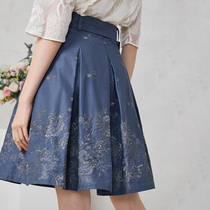 Summer 1 Heavy Industry Embroidery French Palace Skirt 2021 Spring Blue Slim High Waist A- shaped Umbrella Skirt