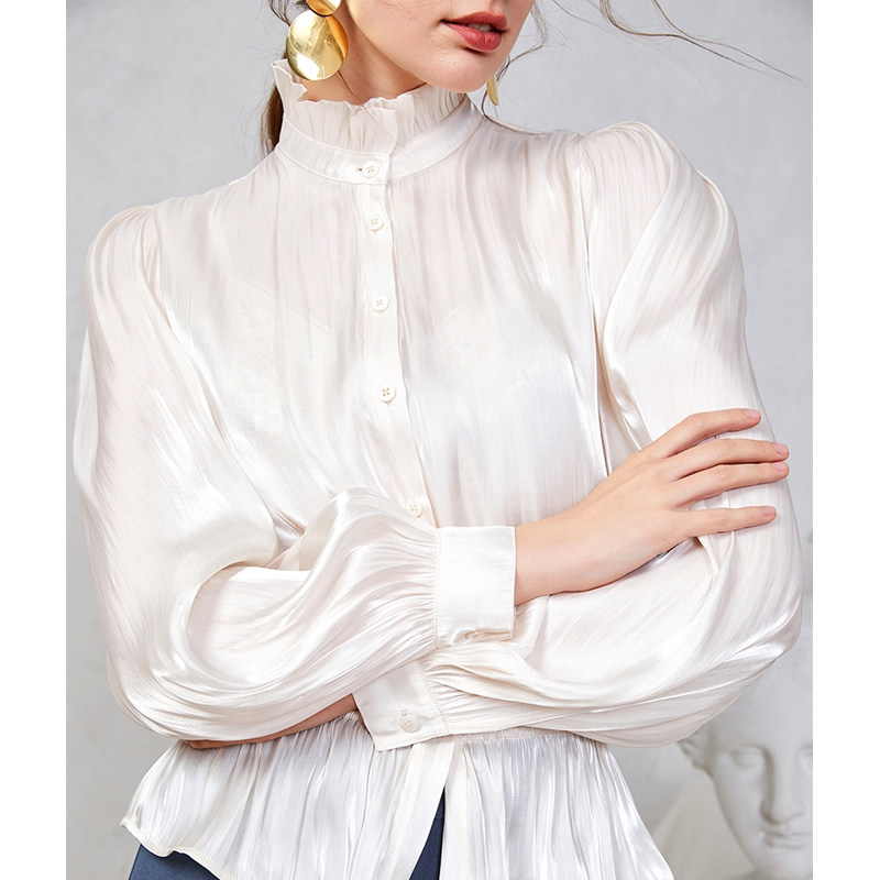 Ochi National French court brightened shirt woman early autumn design of antique lantern cage sleeve lace - led shirt SW