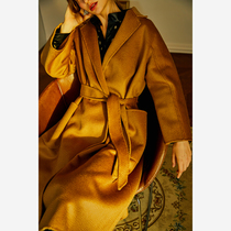 Ozhi heavy water ripple Australian hair double-sided woolen coat women 2021 New Winter 2-color lace-up woolen jacket SD