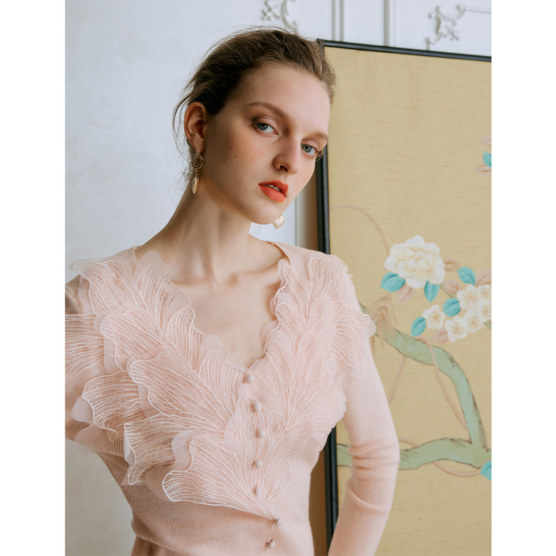 Aozhiguo Pink Feather Wool Knit Sweater Base Layer for Women, New Autumn Lace High-End Inner Top Nb Aozhiguo Pink Feather Wool Knit Sweater Base Layer for Women, New Autumn Lace High-End Inner Top Nb