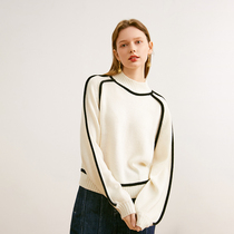 Aozhi Country (Cattle) Series Line Border Contrast Wool Cashmere Knit Winter Half Turtleneck Sweater Sweater