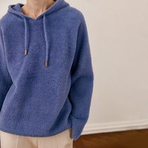 Ozhi country feather yarn plush hooded sweater women 2021 autumn and winter 7 color casual pullover sweater sweater