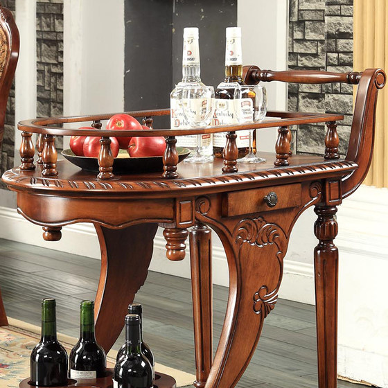 American Solid Wood Dining Cart Retro Wine Cart European Storage Small Dining Cart Hotel Tea Cart Kitchen Mobile Trolley