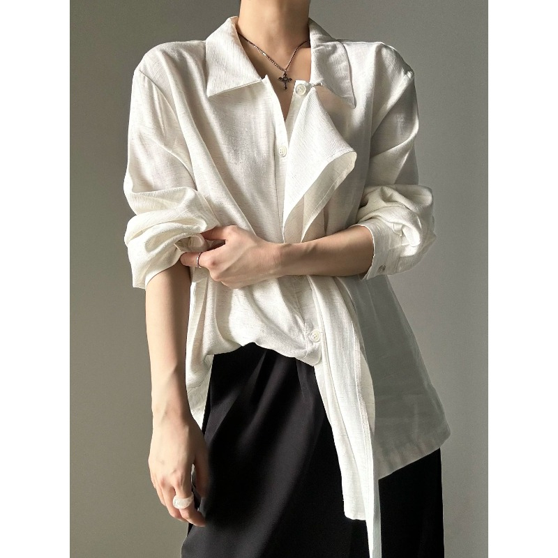 Spring and Summer Le Style Ribbon Long-Sleeved Shirt for Men and Women, French Retro Design, High-End, Relaxed, Unisex Style Shirt Spring and Summer Le Style Ribbon Long-Sleeved Shirt for Men and Women, French Retro Design, High-End, Relaxed, Unisex Style Shirt