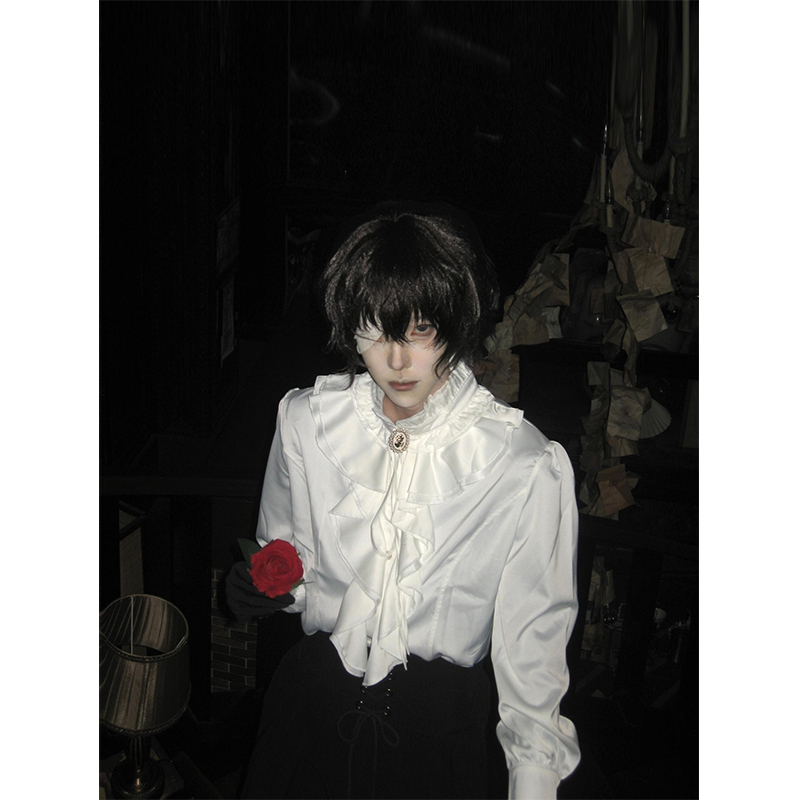 Yamamoto Style Dark Japanese Retro Palace-Style Shirt for Men and Women with a High-End Design and Ruffled Edges Yamamoto Style Dark Japanese Retro Palace-Style Shirt for Men and Women with a High-End Design and Ruffled Edges