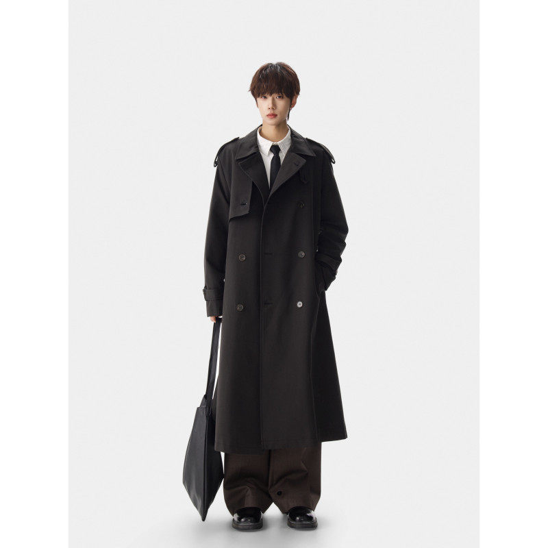 Men's Mid-Length Trench Coat for Autumn and Winter, Warm, Windproof, Loose-Fitting, Over-The-Knee, Vintage Trench Style, Long Coat Men's Mid-Length Trench Coat for Autumn and Winter, Warm, Windproof, Loose-Fitting, Over-The-Knee, Vintage Trench Style, Long Coat