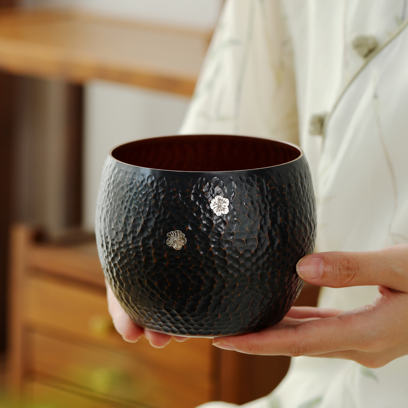 Red Copper Flower Vase with Silver Inlay, New Chinese Style Tea Accessories, Tea Residue Container, Water Basin, Gift Box Set