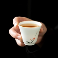 [粉彩桃花品茗杯陶瓷手绘个人杯功夫茶具不烫手主人杯粉彩小茶杯子]