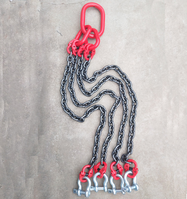 Подъемные цепи 链条吊索具g80起重铁链子卸扣环挂钩子吊装货四根爪1米2m6吨10t8t