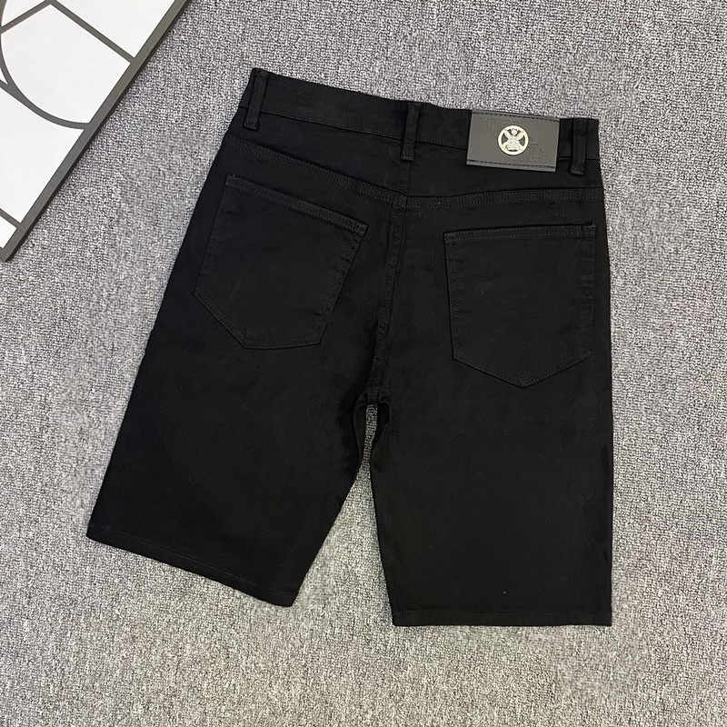 High-End Stretchy Black Denim Shorts for Men, Korean Style Trendy Five-Point Pants, Straight-Leg Ripped Summer Mid-Length Pants, Versatile and Thin