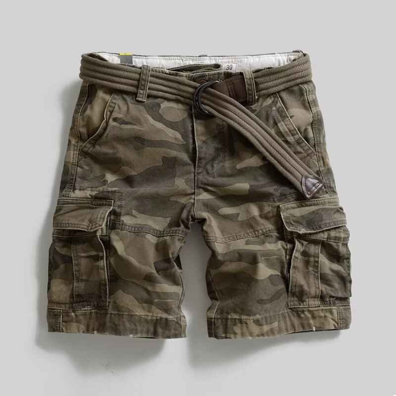 Heavy-Duty American-Style Multi-Pocket Shorts for Men, Pocket Pants, Mid-Length Pants, Breeches, Loose Casual Pants, Workwear Camouflage Five-Point Pants, Plus Size