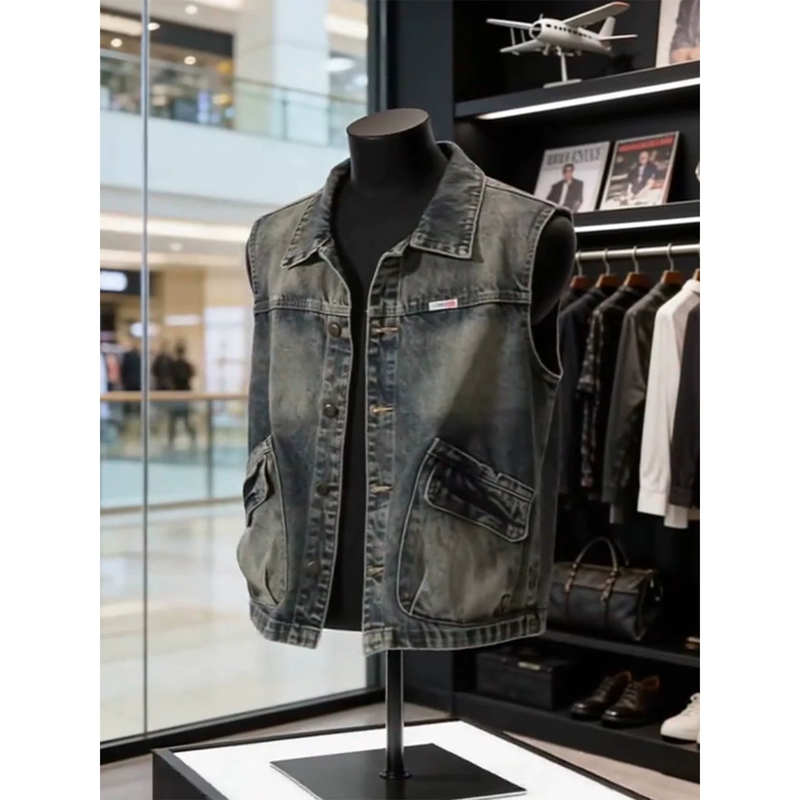 American Retro Blue Workwear Denim Vest for Men, Spring and Summer Japanese Style Layered Vest, Cool and Stylish Jacket
