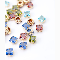 French embroidery material color Square zircon hand drill nail bead embroidery material multi-section square hand seam nail