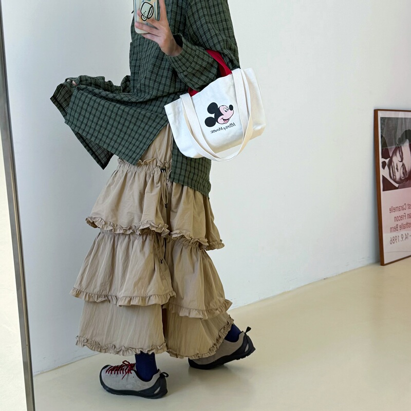 Imnanagao Korean Style Multi-Layered Cake Skirt for Women, Mid-Length Ruffled Skirt, Versatile and Slimming Layered Skirt