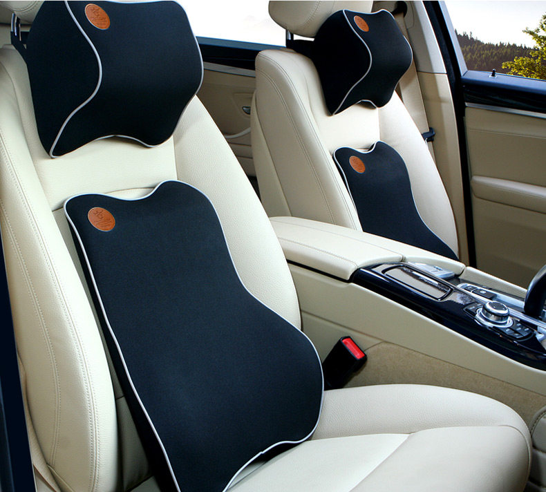 Car Lumbar Support Cushion, Memory Foam Backrest Cushion, Car Seat Headrest and Backrest Set for Driver
