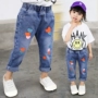 Quần jeans bé gái xuân hè 2019 mới cho bé quần lửng nữ bé quần in trẻ em mùa xuân và mùa thu thủy triều - Quần jean quần áo trẻ em