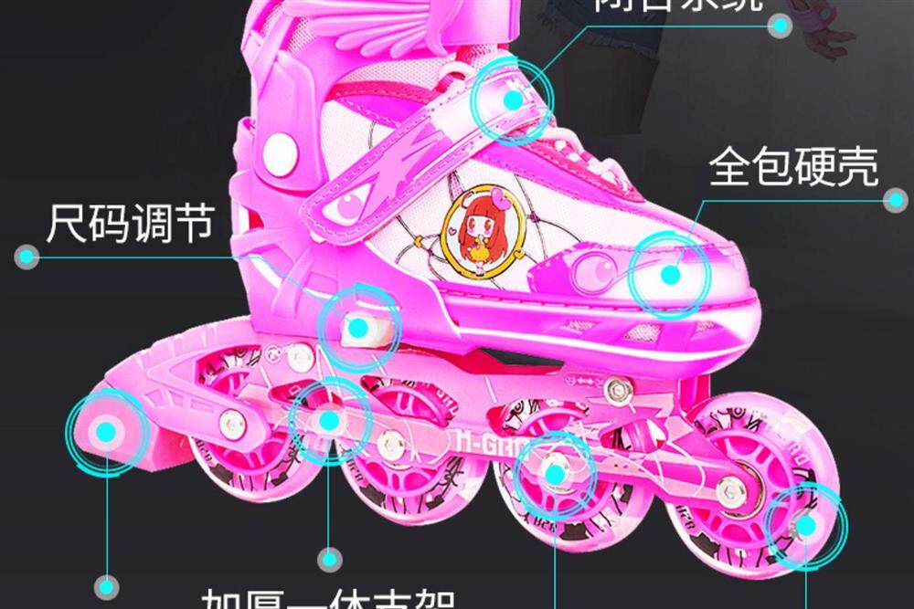 Роликовые коньки для детей 儿童轮滑鞋幼童3-4-5-8-10岁闪光溜冰鞋可调尺码旱冰鞋直排轮套装 Other