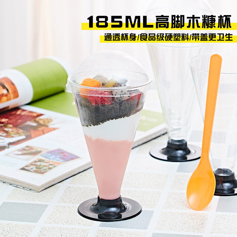 High Foot Mousse Cup Wood Chaff Cup Pudding Jelly Cocktail Glass Air Mug Hard Plastic Disposable With Lid Transparent
