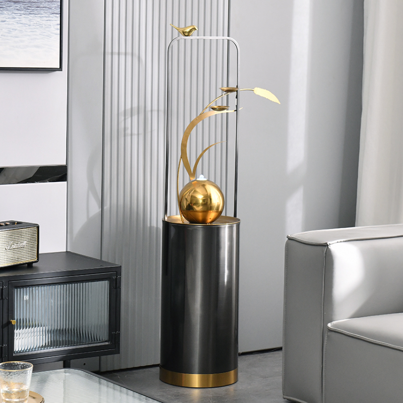 Flowing water fountain ornaments circulating water light luxury living room floor-to-ceiling indoor high-end simple home TV decorations