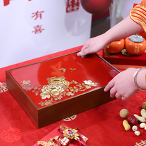 Jinyuan Henglacquer Ancient Wind Large Capacity Subdivision Ghu Peach Wood Dry Fruit Case Chinese Living Room Hand-painted Peony national wind swing piece