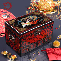China Wind Dragon Phoenix Painted Jewelry Containing Cabinet High-end Wooden Lacquerware Box Send Daughter Dowry Chinese Wedding Gifts