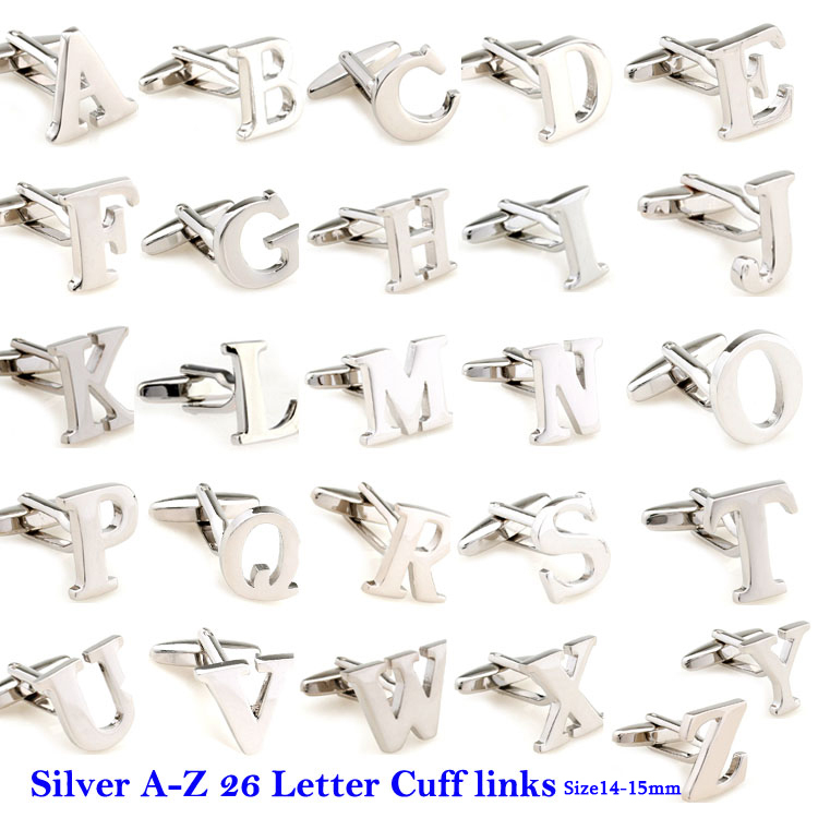 Fashionable French Cufflinks, Silver Metal Letter Cufflinks, Cuff Pins, Business Men's Shirt Cuff Buttons, Casual
