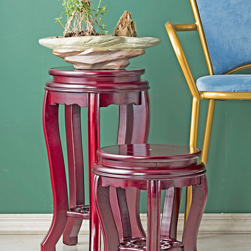 Imitation mahogany flowerpot bracket base solid wood stone strange stone Buddha fish tank ornaments vase base wooden flower stand round