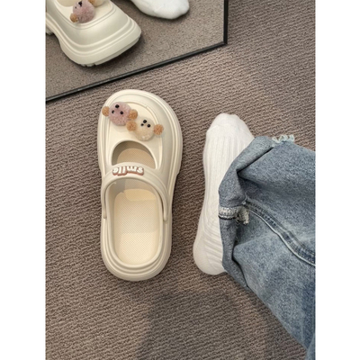 Летние женские тапочки на платформе, модные ультрамягкие тапочки в стиле Crocs, увеличивают рост, закрытый носок, 2024 года, подходят для носки на улице, можно носить двумя способами