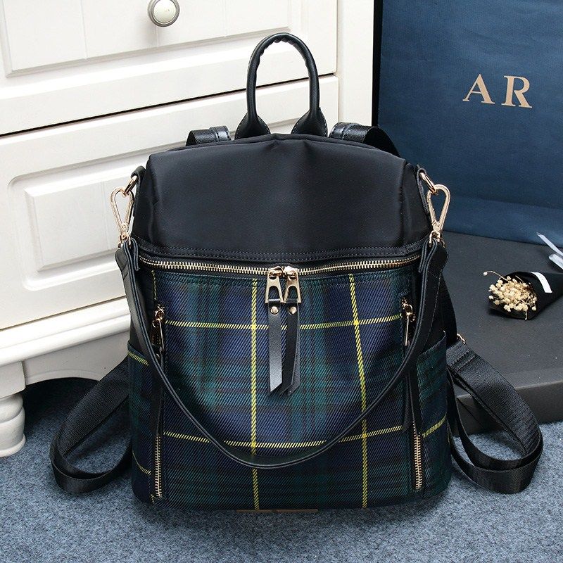 Tide brand 2021 new European and American fashion canvas plaid backpack women's casual women's bag Oxford cloth travel backpack