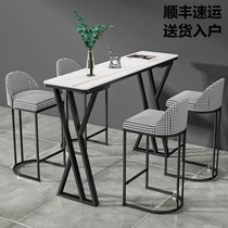 Italian light luxury rock board Marble bar table Household balcony Long wall bar living room partition High-legged table and chair
