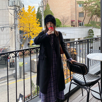 Via Vela 2021 big-name super thin temperament black medium-long small double-sided wool coat