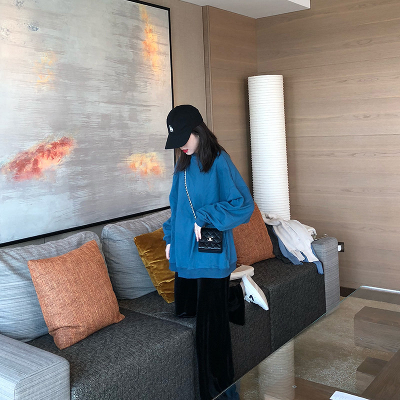 Via Vela sweater women 2021 new fashion loose Korean edition bf lazy wind long-sleeved round neck cotton blue jacket