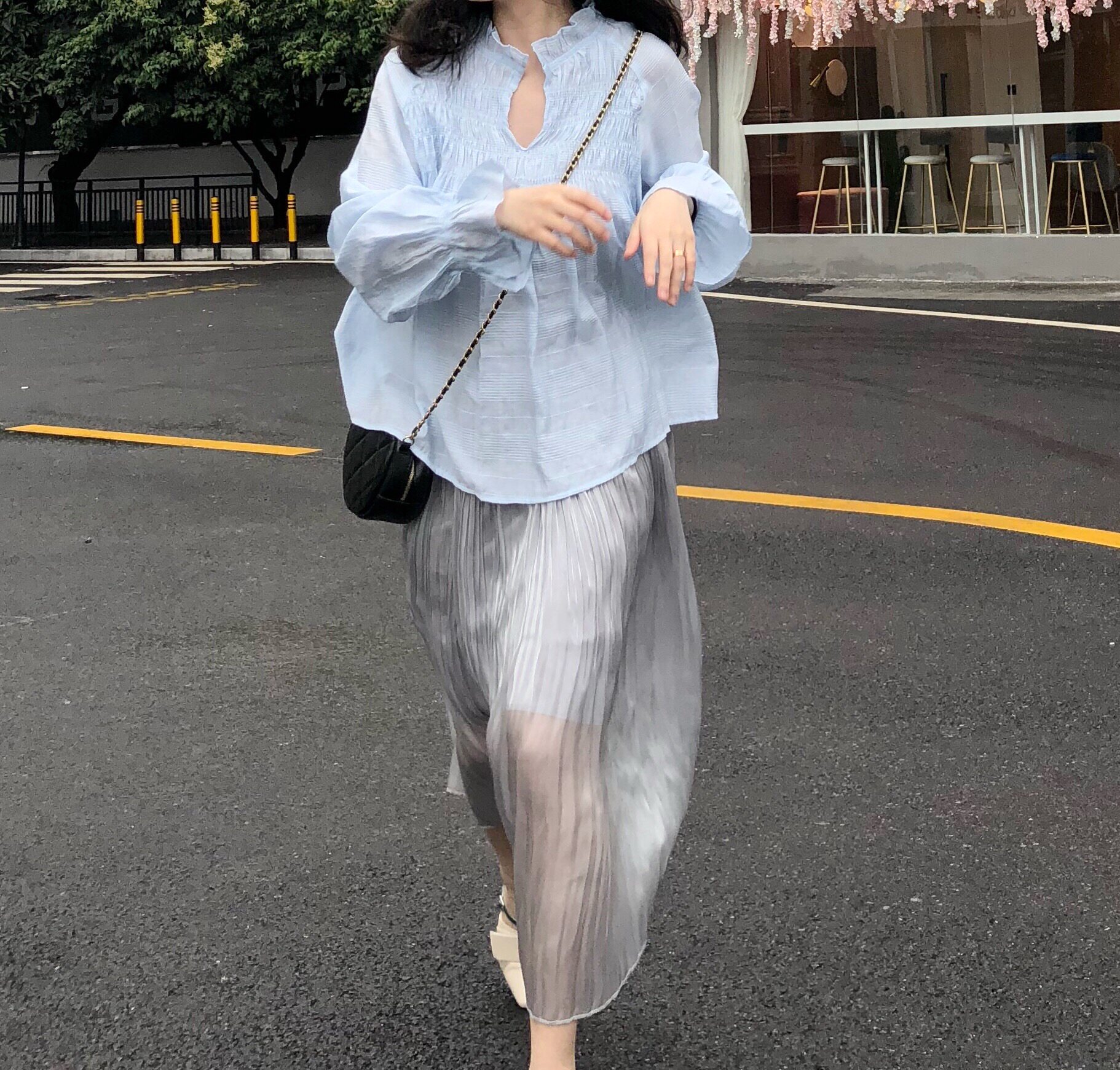 Via Vela sparkling tricolored skirt a word high waist medium long pink grey pleaty fairy dress