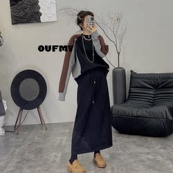 Korean Style Design Splicing Long-Sleeved Round Neck Sweatshirt 2025 Spring New Large Size Fat mm High-End Versatile Top
