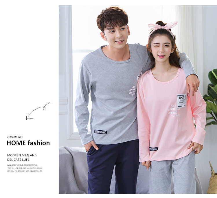 Bộ đồ ngủ mùa thu đôi nữ mỏng phần cotton giản dị phù hợp với mùa thu và mùa đông nam thể thao dài tay đồ lửng mặc nhà