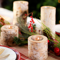 Birch candle Candlestick pastoral home ornaments solid wood nostalgic retro ornaments Christmas scene decoration decorations